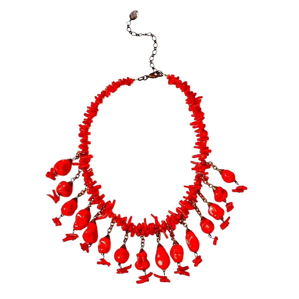 Vintage Real Coral Fringe Choker Collar Necklace